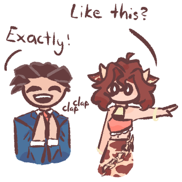 Moona asking 'like this?' and Phoenix clapping, saying 'Exactly!'